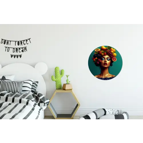 Vrouw - Hoodtooi - Tropisch - Fruit - Druiven Wandcirkel aluminium klein -kinderkamer
