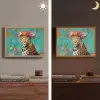Luipaard - Bloemen - Kroon Light Box met batterij (Wandlamp) middel -sfeer3