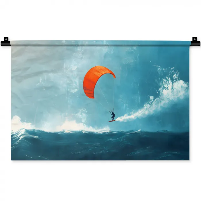 Kitesurfer - Oranje - Zee - Lucht Wandkleed katoen klein -zz3d