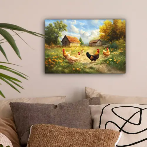 Kippen - Landelijke rust - Natuur canvas 2cm klein -sfeer1