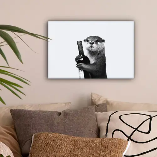 Wijnfles - Otter - Zwart canvas 2cm klein -sfeer1