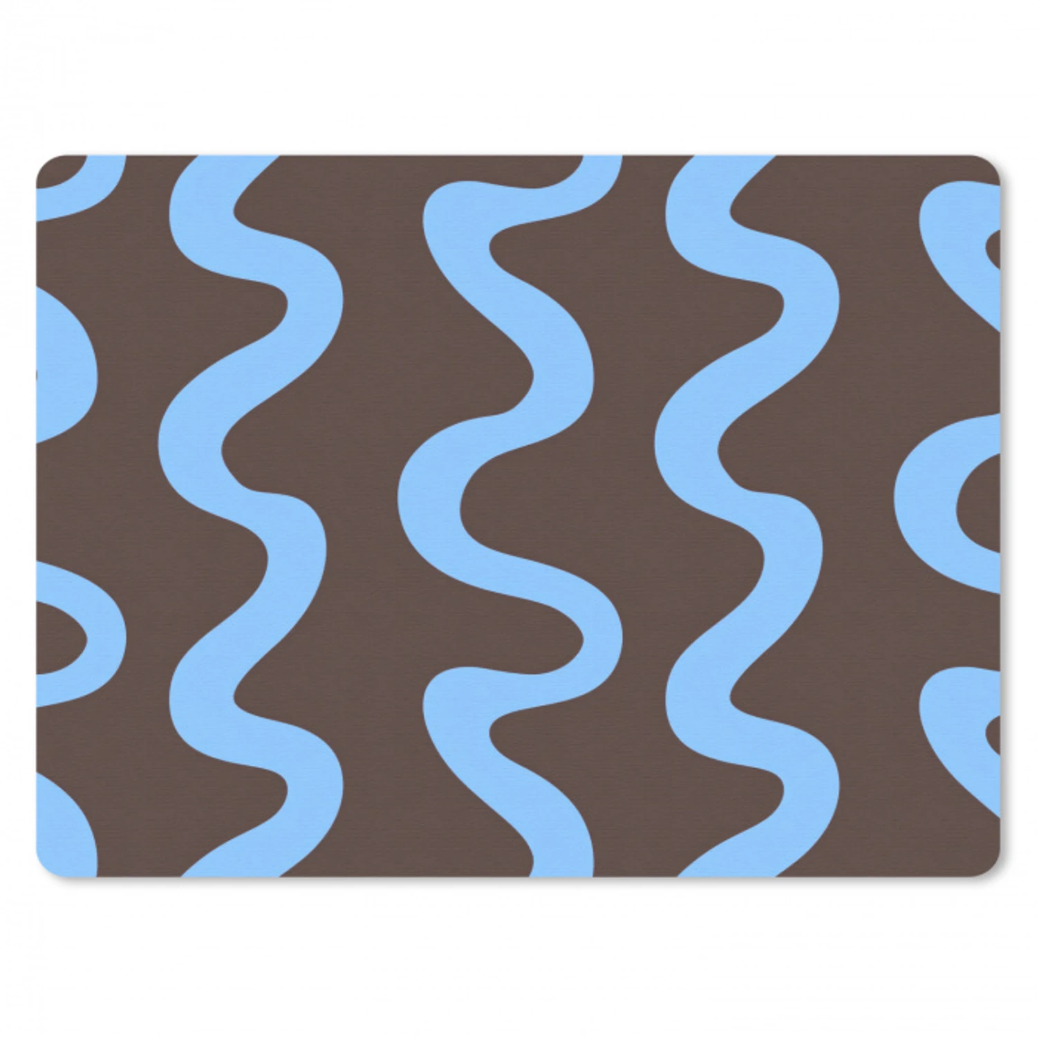 Kronkelende lijnen - Blauw - Bruin - Minimalistisch muismat rubber klein 262 -3d