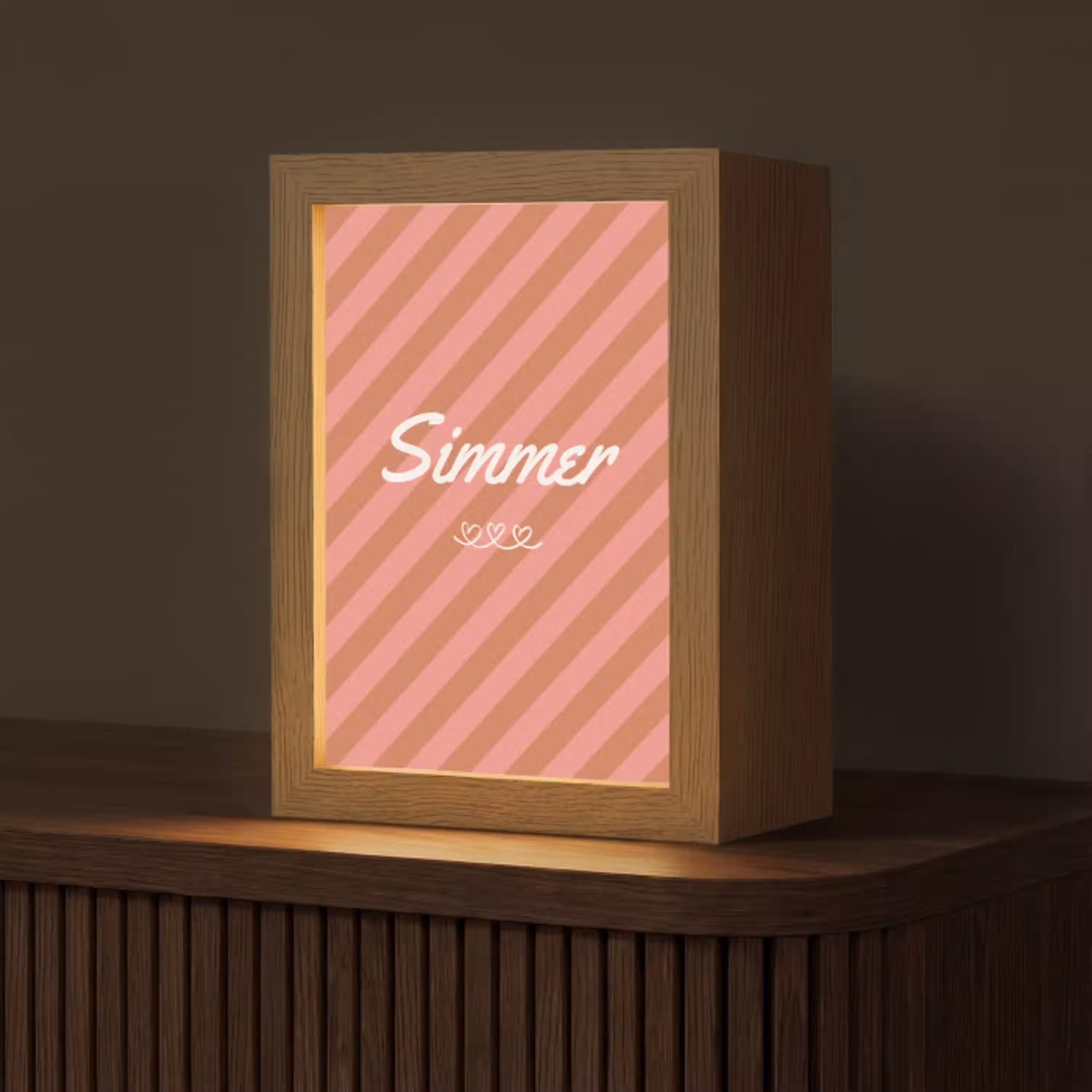 Simmer - Hartjes - Strepen - Roze Light Box met kabel (Tafellamp) klein -z3d_website