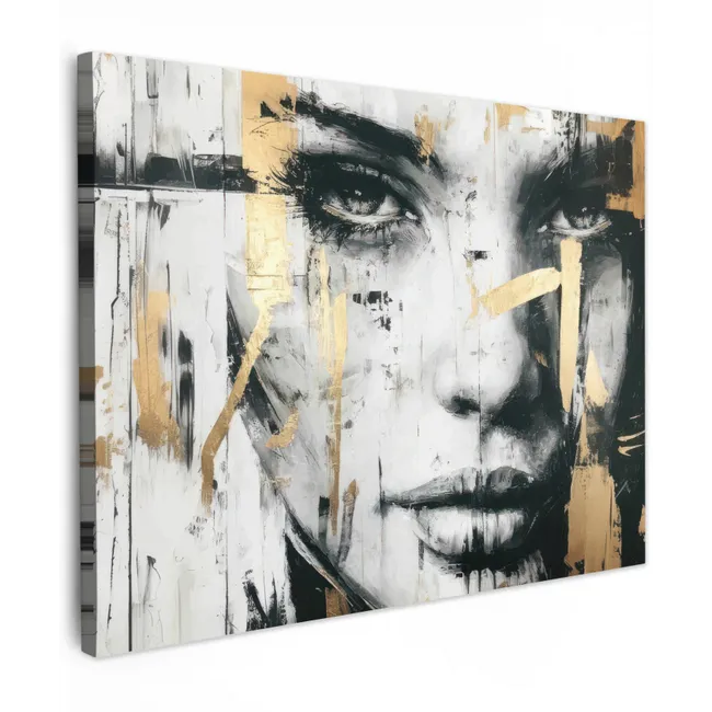 Canvas schilderij - Portret - Vrouw - Penseelstreken - Goud
