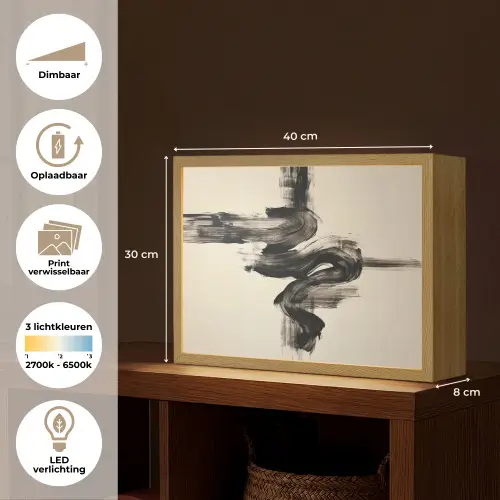 Golven - Penseelstreken - Beige - Minimalistisch Light Box met batterij (Wandlamp) middel -USP_websiteoverzichtNL