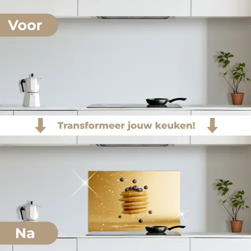 Pannenkoeken - Eten - Honing - Geel keuken achterwand spatscherm klein -voor_na_NL