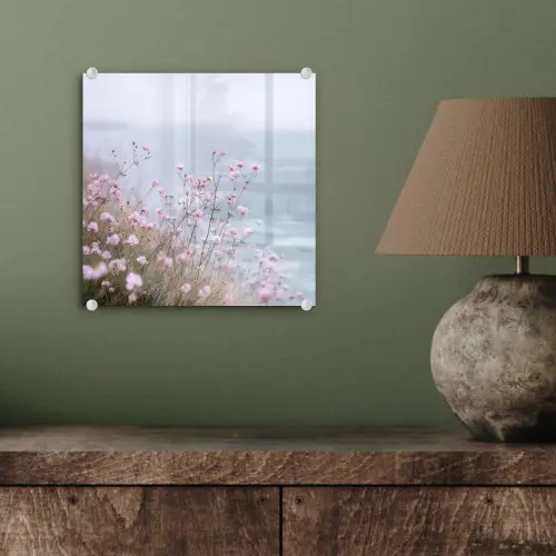 Klif - Bloemen - Zee - Roze plexiglas 5mm klein -sfeer3