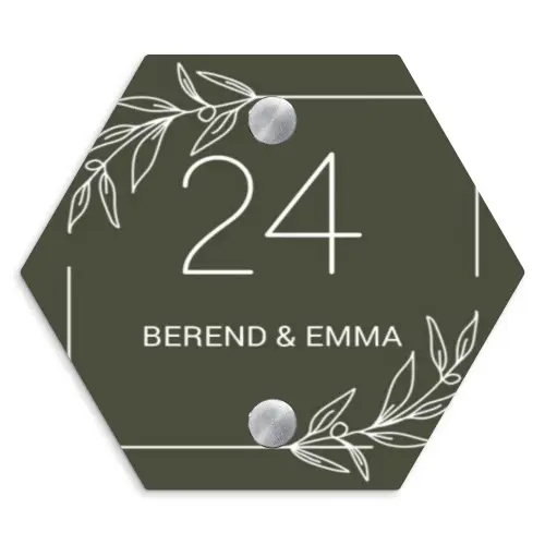 Olijfgroen - Klassiek Naambord Hexagon klein -3d