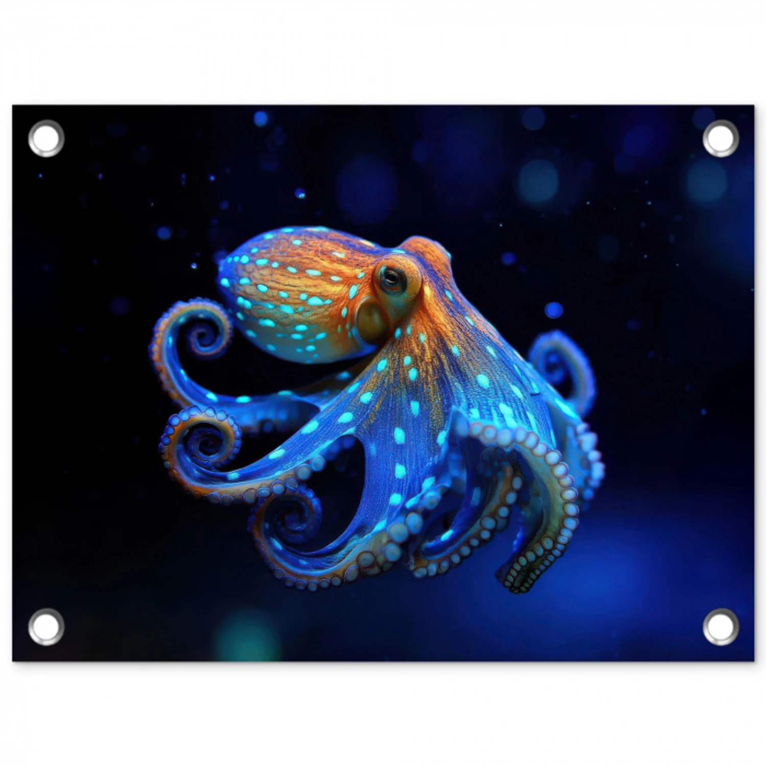 Octopus - Stippen - Blauw - Zee tuinposter los doek klein -3d