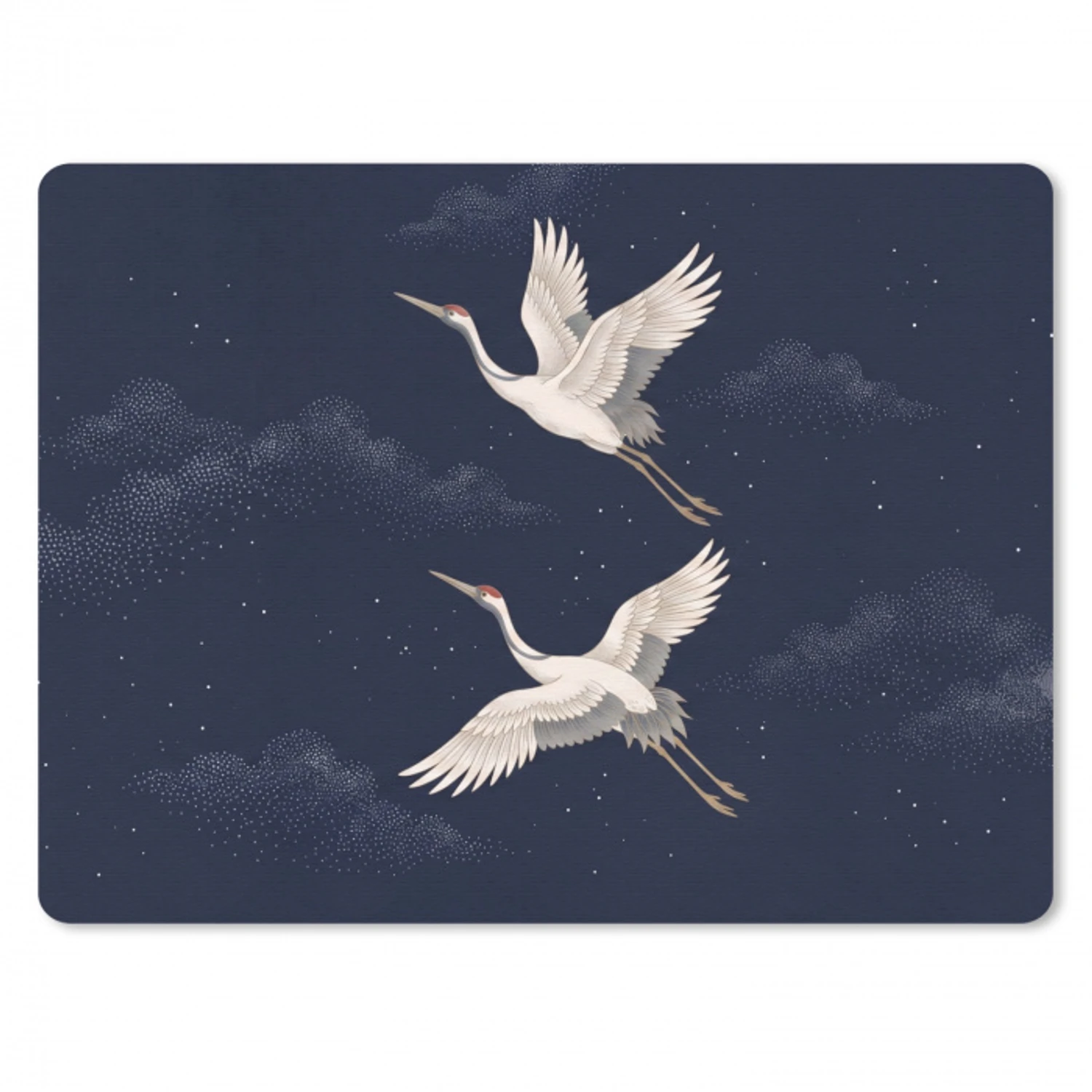 Kraanvogels - Nachthemel - Blauw muismat rubber klein -3d