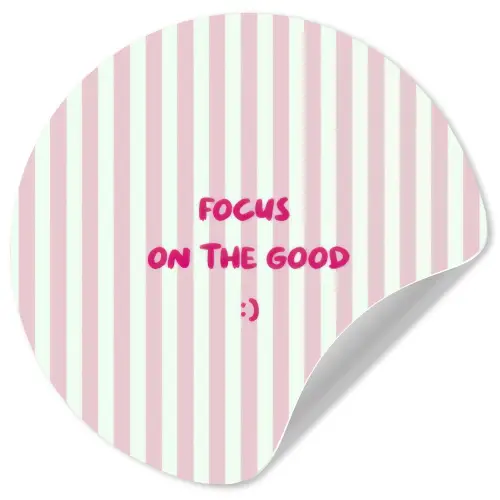 Focus on the good - Strepen - Roze - Smiley Wandcirkel behangsticker klein -3d