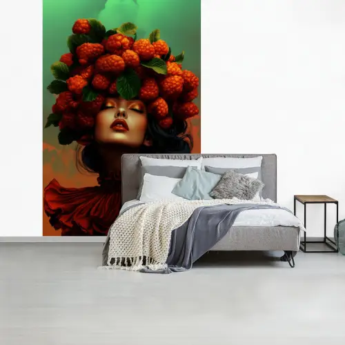 Vrouw - Frambozen - Bladeren fotobehang vinyl groot -slaapkamer