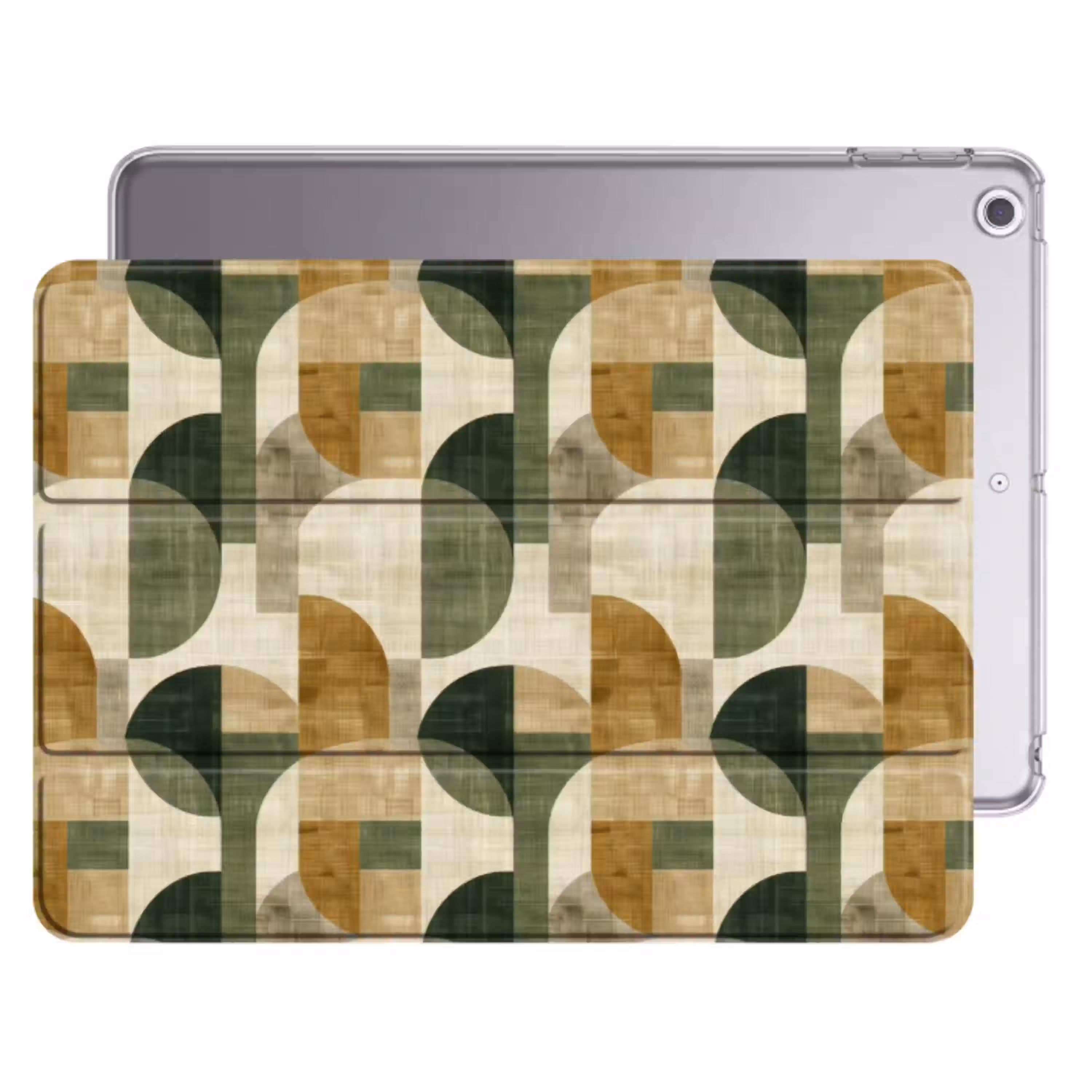 Olijfgroen - Geometrisch - Abstract - Mid-Century - Linnen - Patroon Apple iPad 2017 middel 1172 -threedimensional_3d_global
