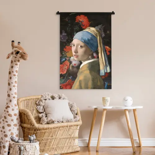Meisje met de parel - Johannes Vermeer - Bloemen Wandkleed katoen klein -wsfeer5_kind