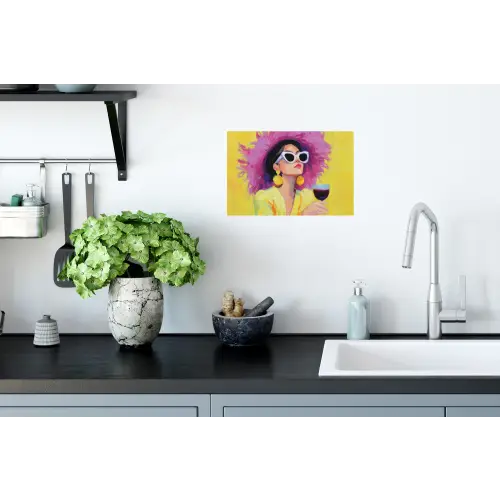 Vrouw - Hoed - Paars - Wijn Muursticker klein -keuken