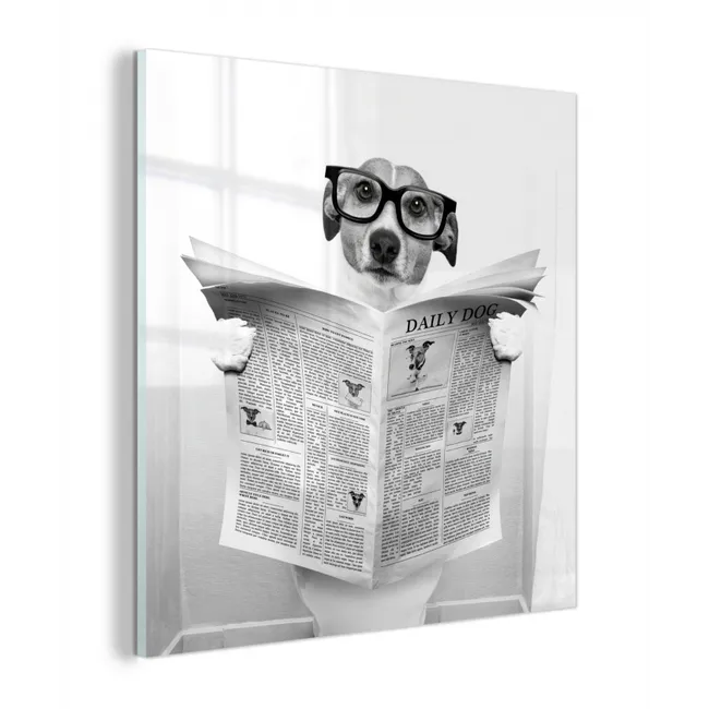 Hond - Krant - Toilet - Zwart wit - Dieren plexiglas 5mm klein -z3d