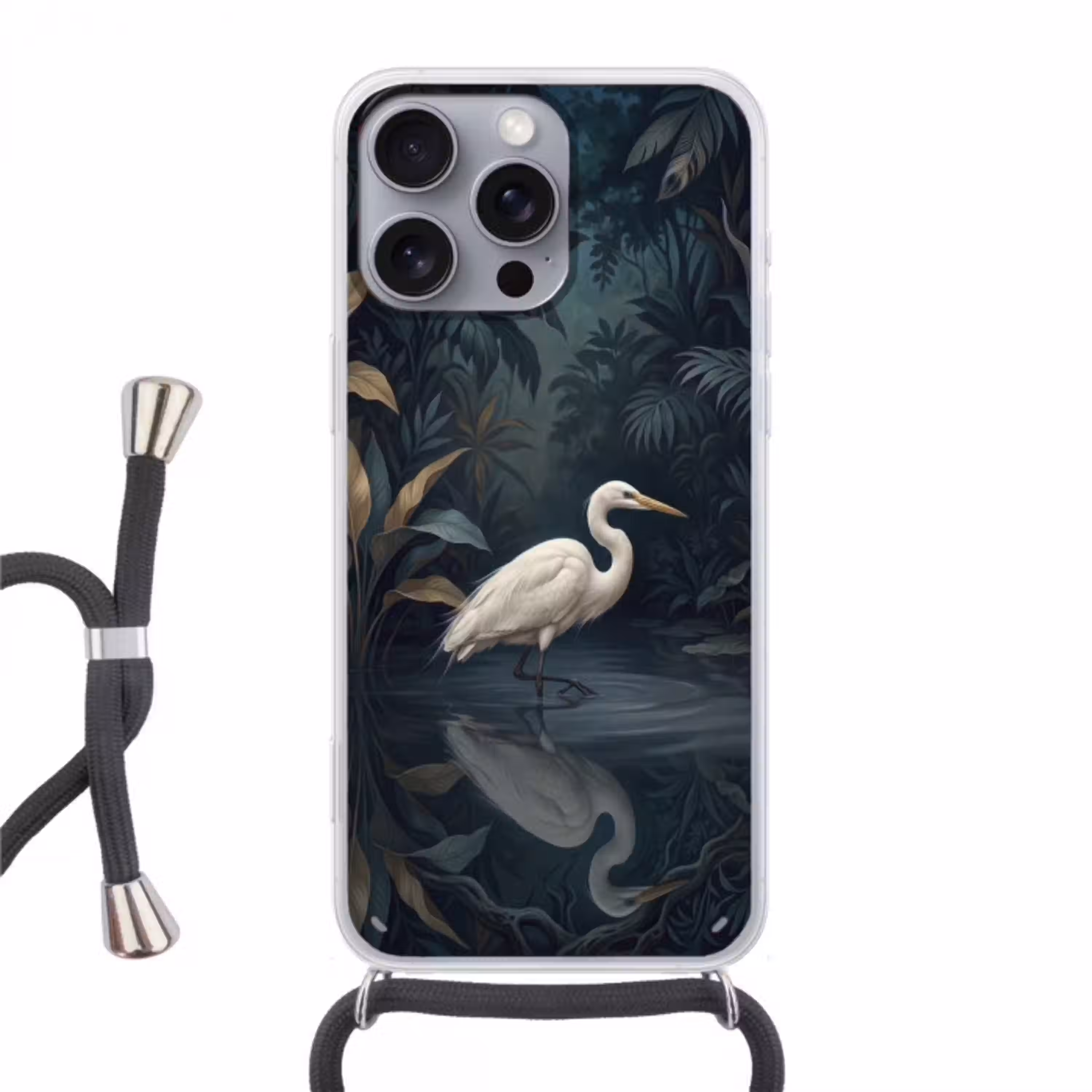 Reiger - Water - Natuur - Modern - Wit Hoesje iPhone 16 Pro Max met koord klein -3d