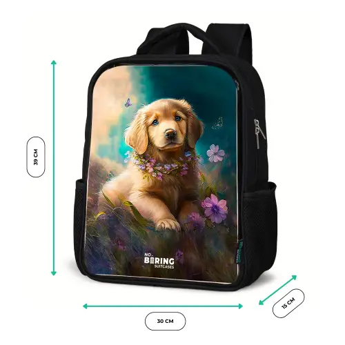 Goudkleurige puppy in het gras Rugzak - Zwart middel -productfoto_formaten