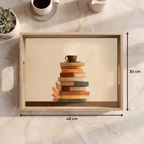 Boeken - Toren - Koffie - Beige Dienblad Rechthoek middel -USP_Formaat