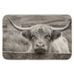 Schotse hooglander - Zwart - Wit - Hout Badmat klein -3d