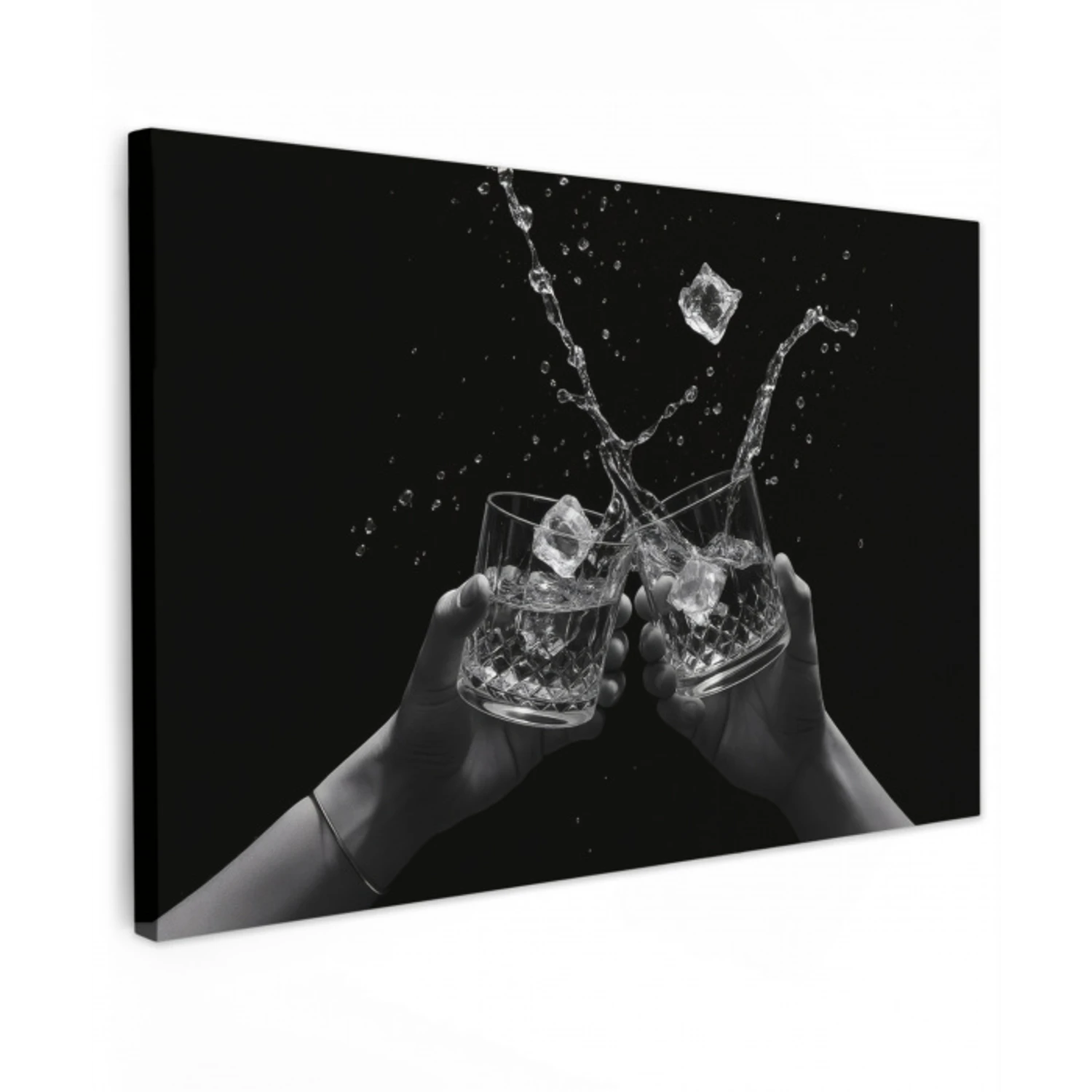 Whickyglazen - Ijs - Spetters - Zwart Tuinposter op houten frame 2 cm dik klein -3d