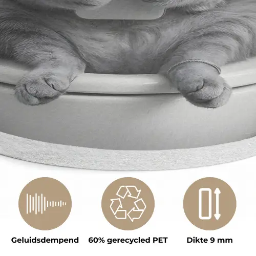 Kat - Telefoon - Toilet - Zwart - Wit Akoestische PET Vilt - Rond klein -closeup_NL