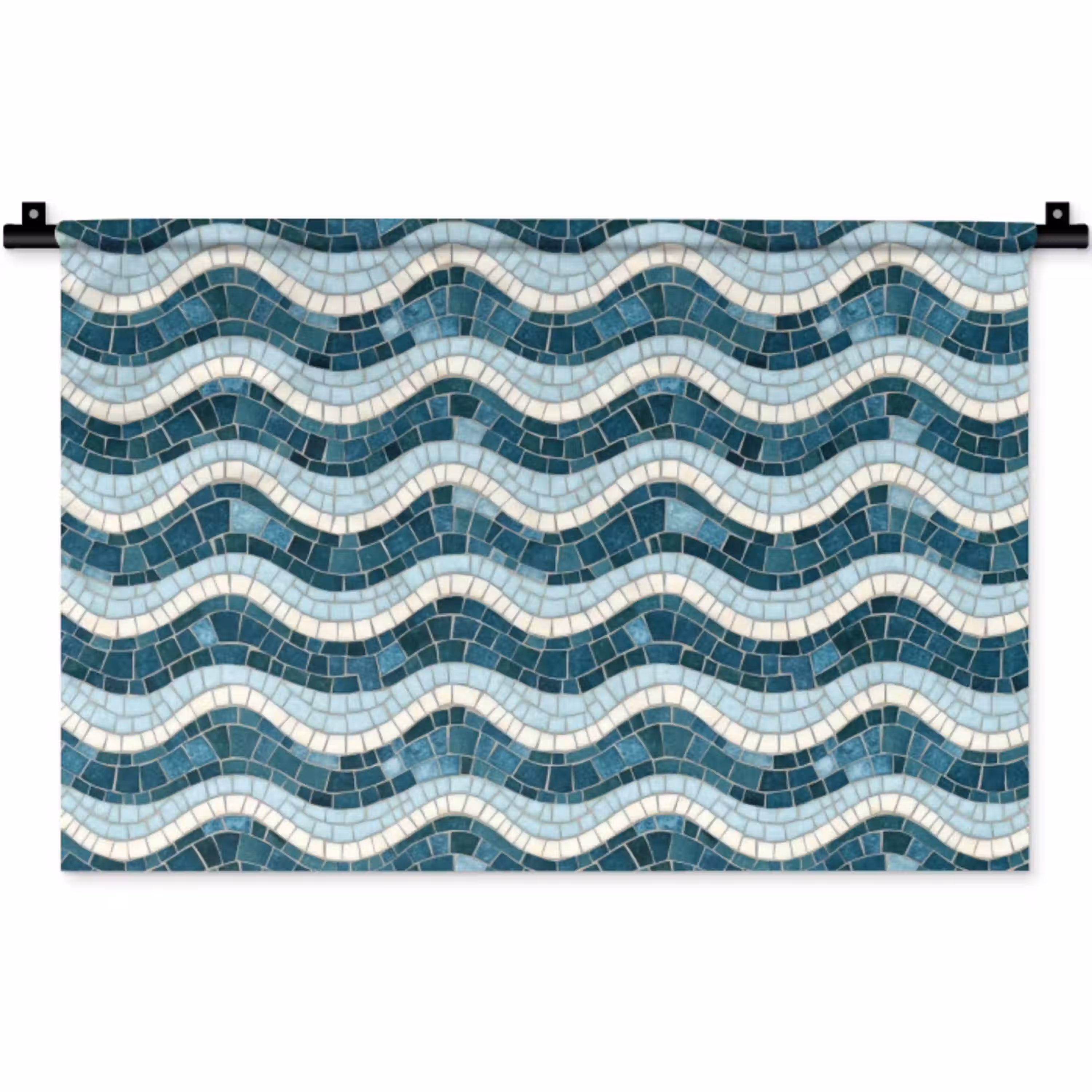 Blauw - Wit - Mozaïek - Golvend Wandkleed katoen klein 269 -zz3d