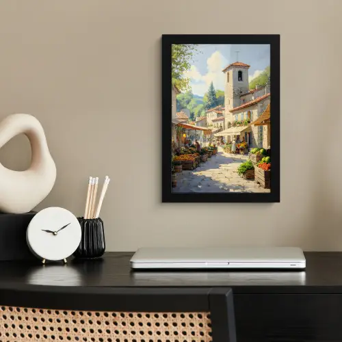 Dorp - Zon - Kraampjes - Huizen fotolijst zwart zonder passe partout klein -sfeer1