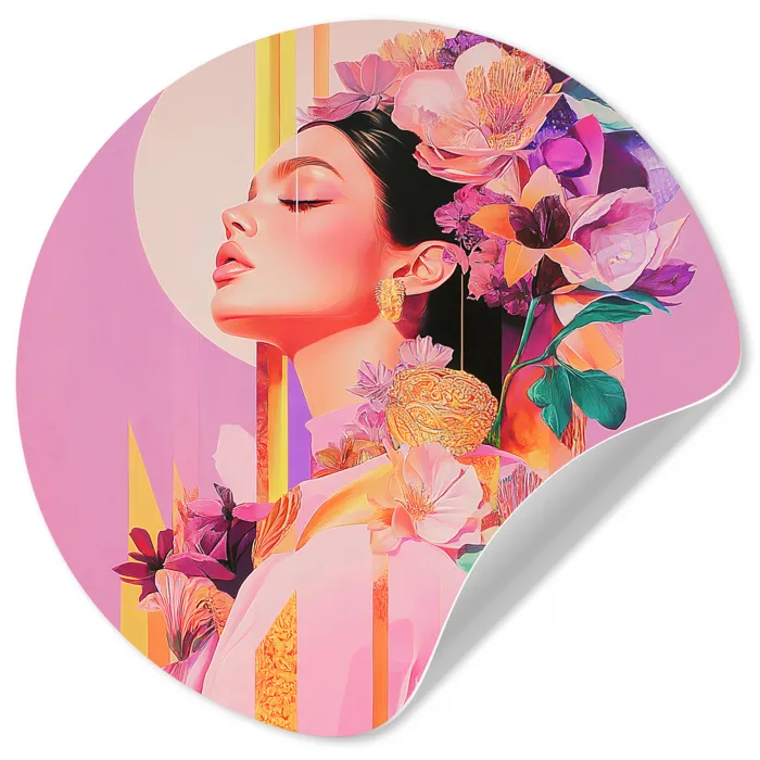 Vrouw - Bloemen - Paars - Abstract Wandcirkel behangsticker klein -3d