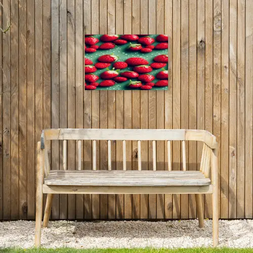 Aardbeien - Rood - Groen - Kroontjes Tuinposter op houten frame 2 cm dik klein 845 -sfeer4