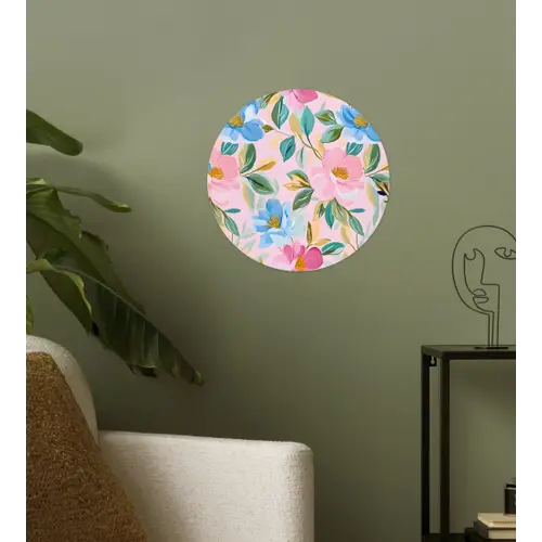 Blauw - Roze - Bloemen Wandcirkel behangsticker klein -sfeer2