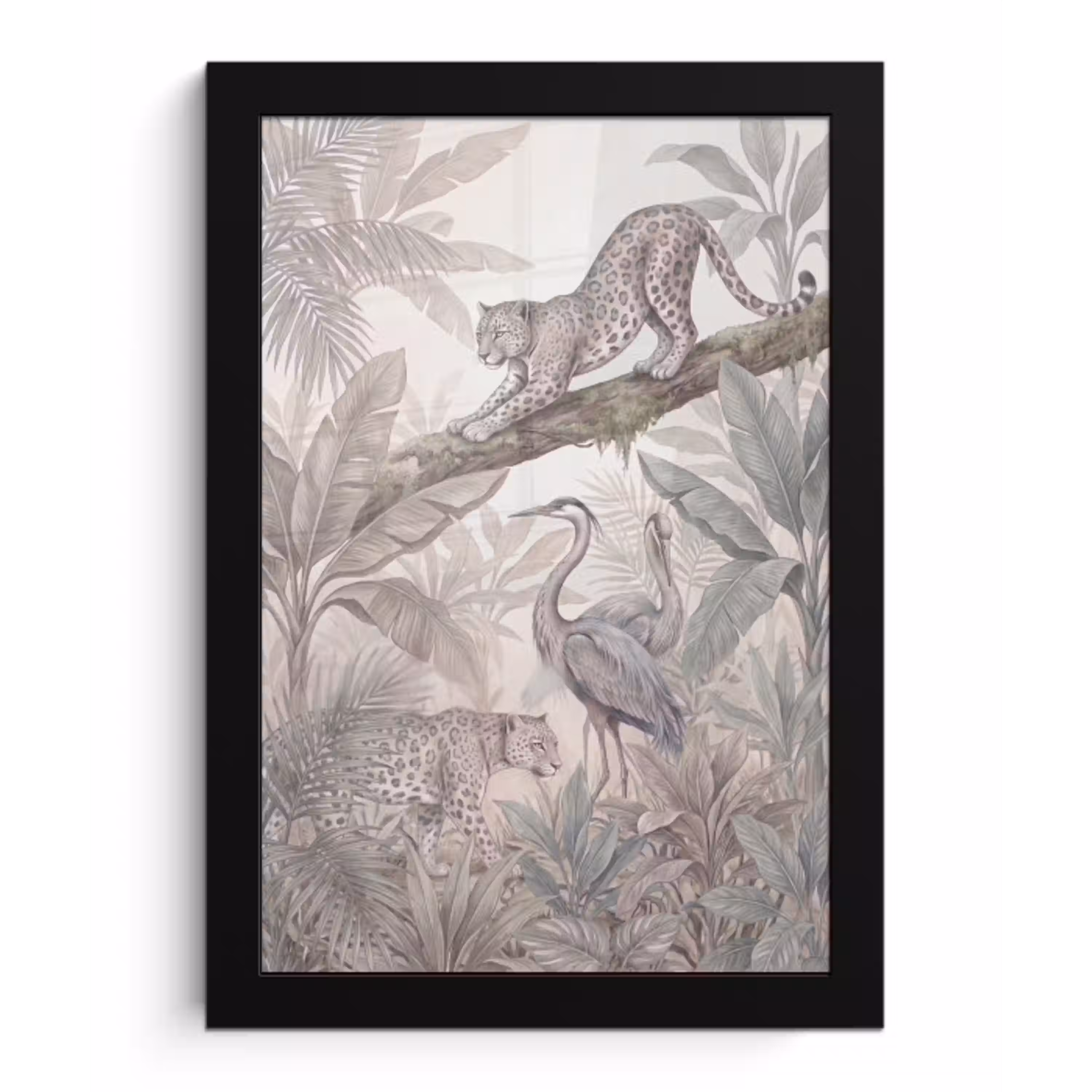 Kat - Vogel - Jungle - Illustratie - Dieren fotolijst zwart zonder passe partout klein -3d