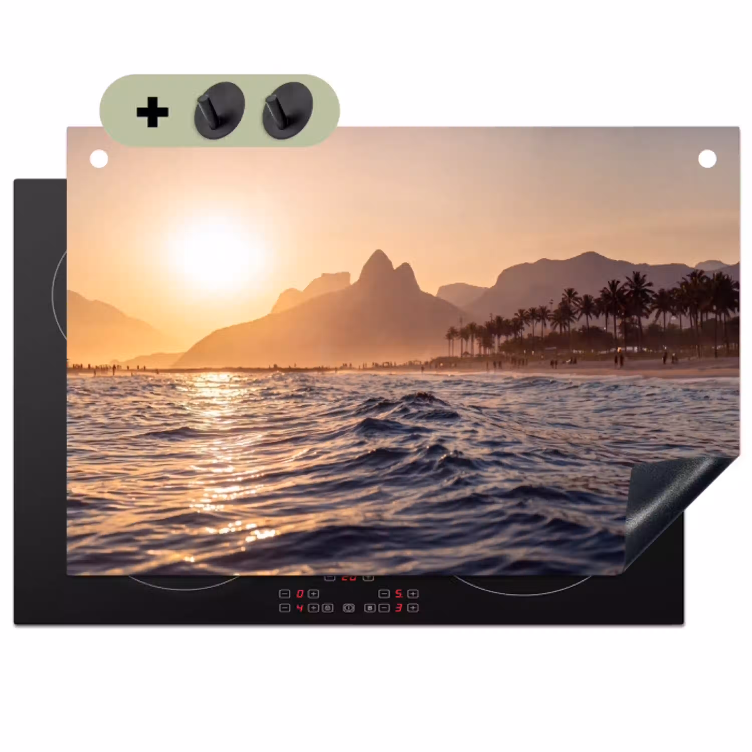 Zee - Golven - Zonsondergang - Kust - Goud Inductie beschemer met haakjes klein -3d
