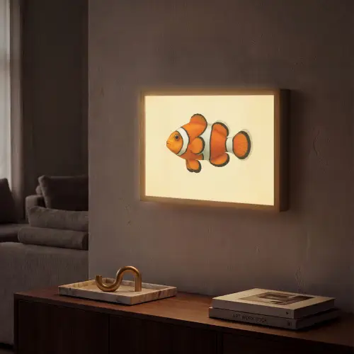 Vis - Oranje - Strepen Light Box met batterij (Wandlamp) middel -sfeer1
