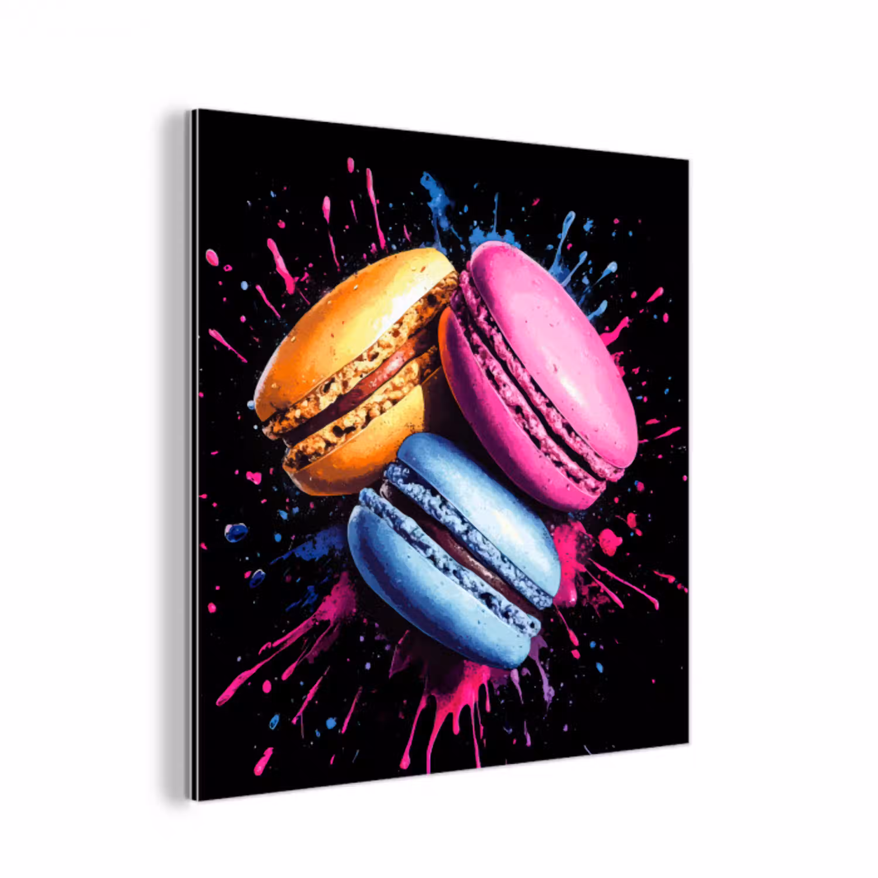 Macarons - Dessert - Graffiti - Kleurrijk - Roze - Blauw - Geel aluminium wit klein -3d