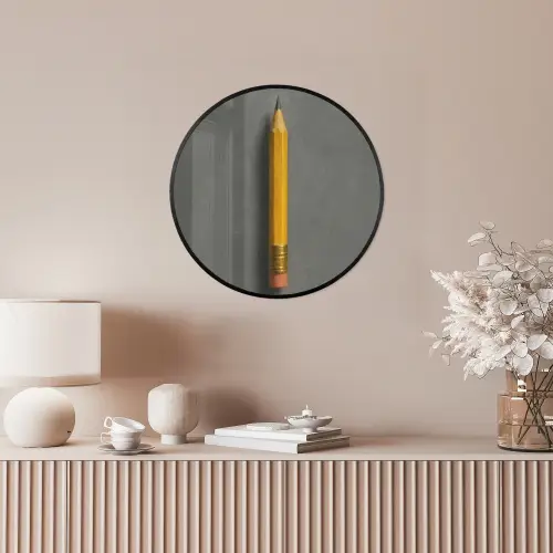 Potlood - Schilderij - Geel Fotolijst rond zonder passe partout klein -sfeer3