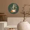 Kop - Bloemen - Groen - Koffie Wandcirkel behangsticker klein -sfeer1