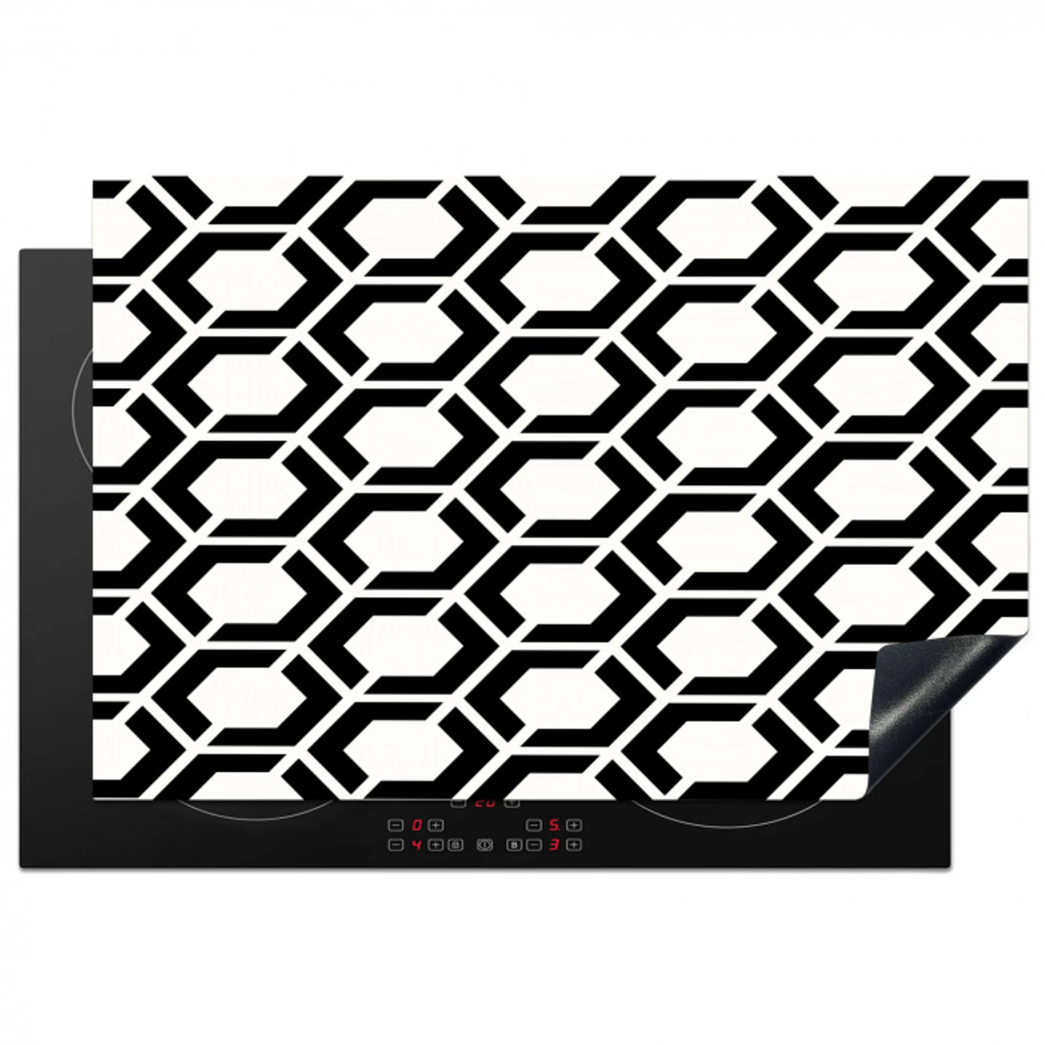 Zwart - Wit - Geometrisch - Patroon Inductie beschermer vinyl 3mm klein 276 -3d