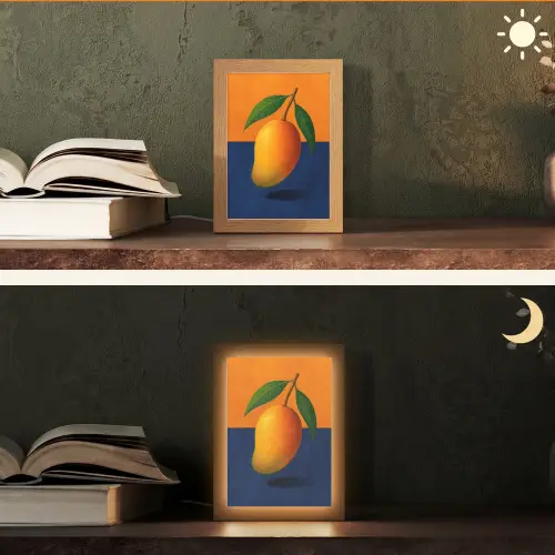 Mango - Vlakken - Bladeren - Oranje Light Box met kabel (Tafellamp) klein -sfeer3