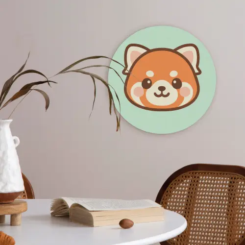 Rode panda - Groen - Cartoon Akoestische PET Vilt - Rond klein -sfeer3