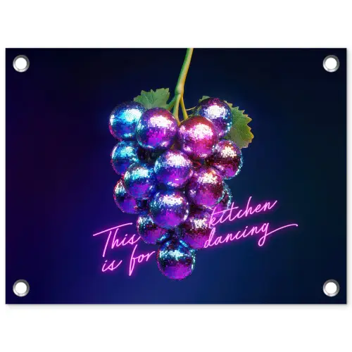 Quote - Neon - Disco - Druiven tuinposter los doek klein -3d