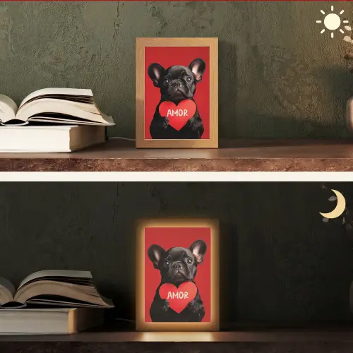 Amor - Hond  - Hartje - Rood Light Box met kabel (Tafellamp) klein -sfeer3