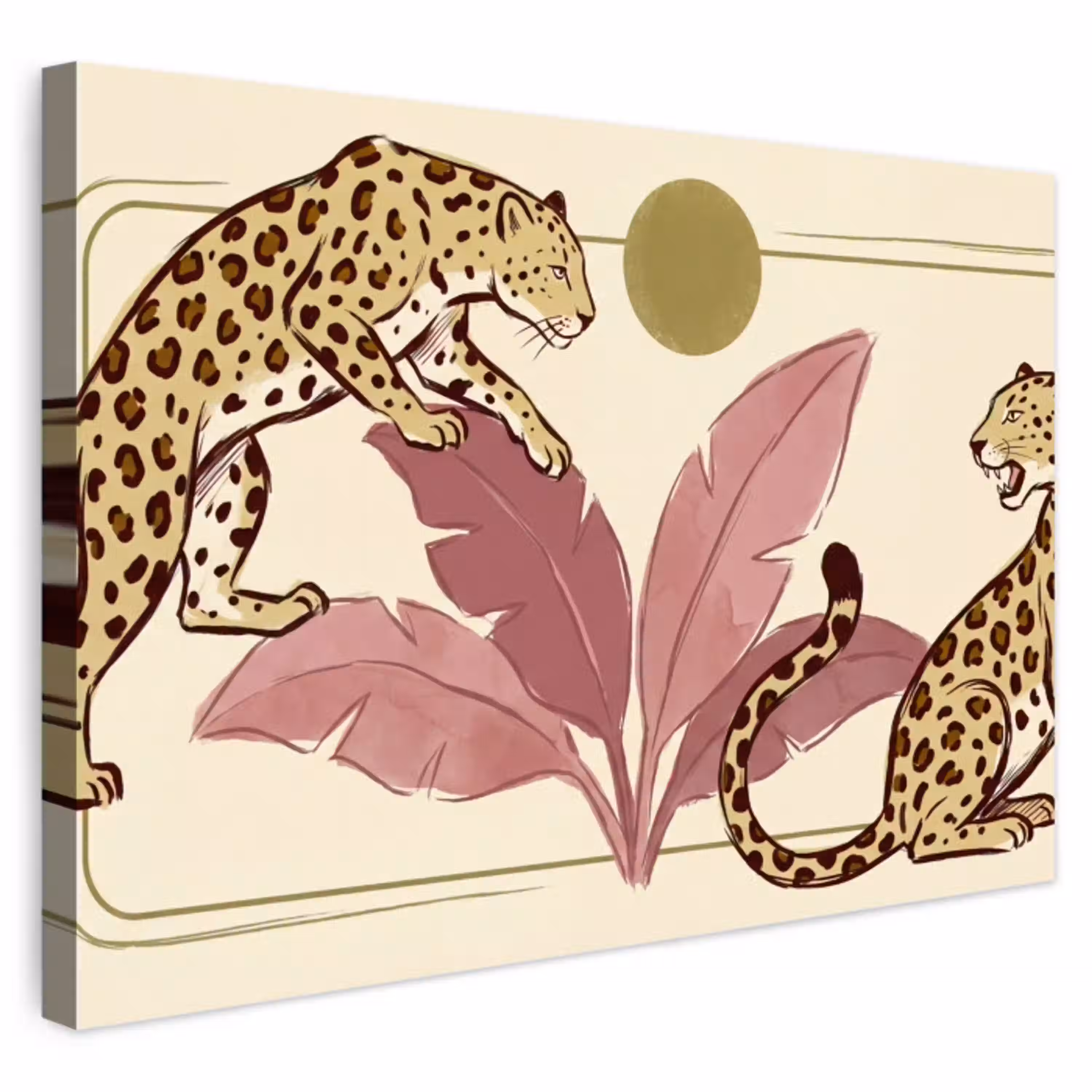 Dieren - Kat - Jungle - Illustratie - Beige Tuinposter op houten frame 2 cm dik klein -3d