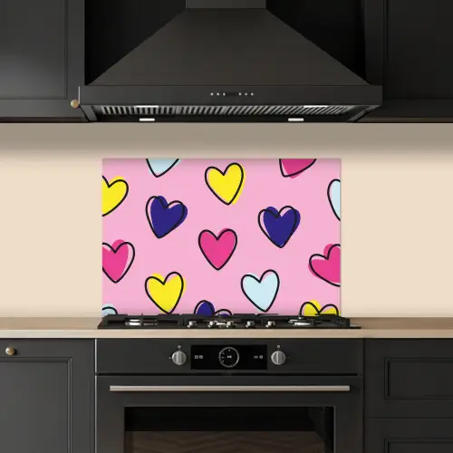 Hartjes - Valentijn - Patroon - Kleurrijk keuken achterwand spatscherm klein -sfeer1