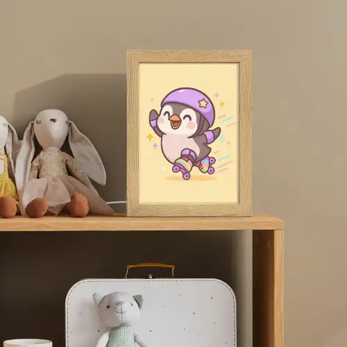Pinguïn - Rolschaatsen - Geel - Energiek Light Box met kabel klein -sfeer2_kind