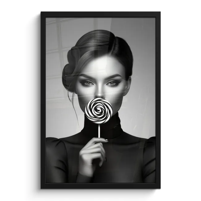 Poster met lijst - Vrouw - Lolly - Zwart