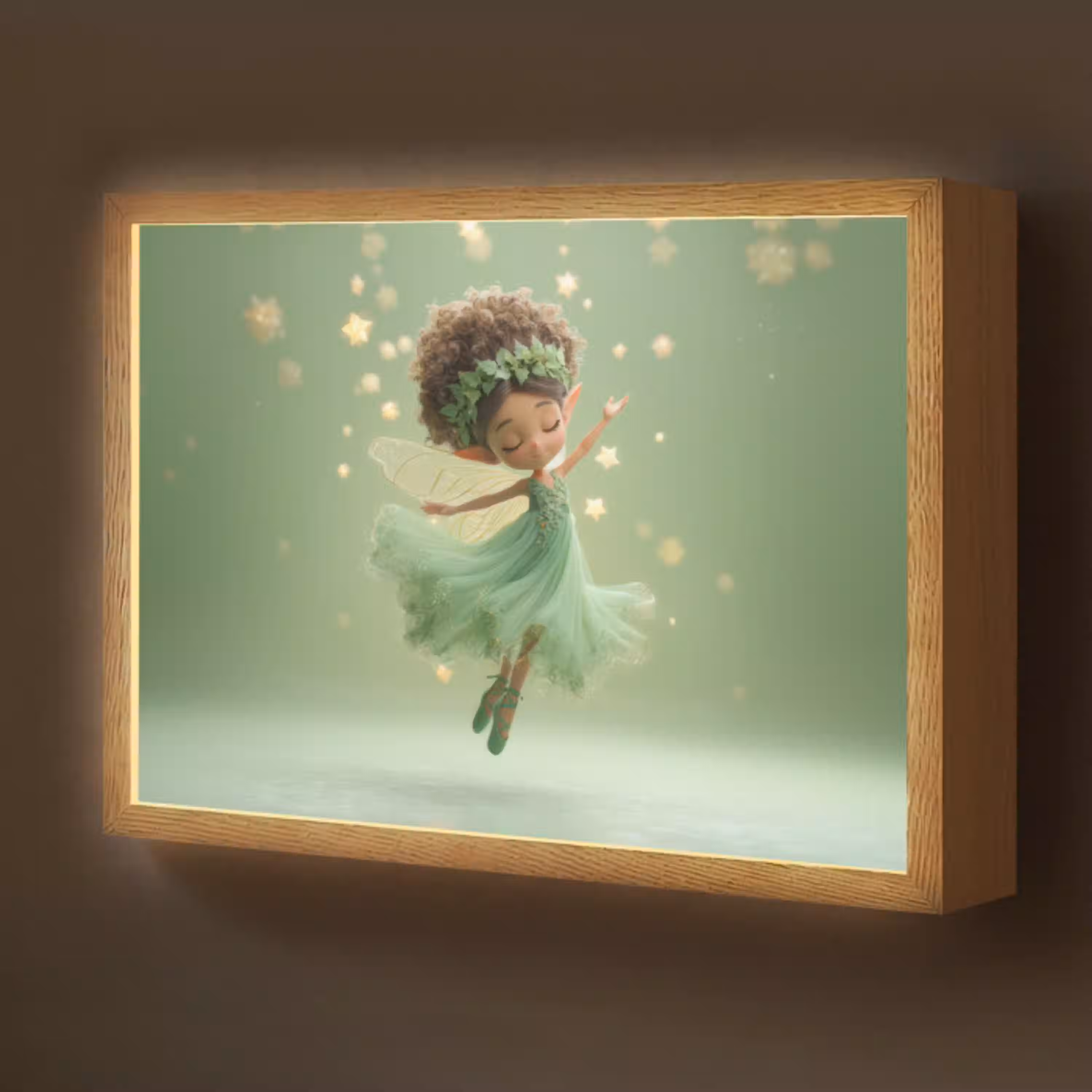 Fee - Groen - Sprookje - Sterren Light Box met batterij (Wandlamp kind) middel -z3d_website