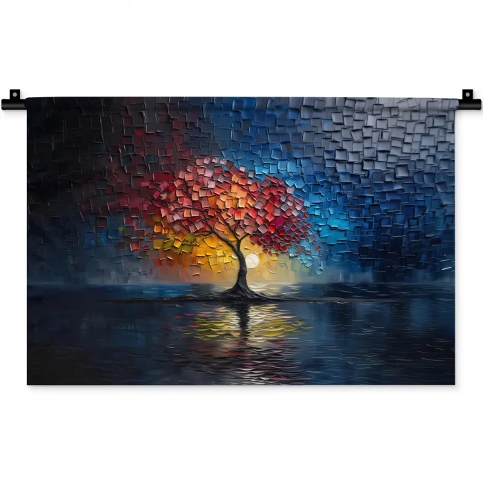 Boom - Blauw - Bladeren - Vakken Wandkleed katoen klein -zz3d