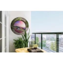 Landschap - Bloemen - Doorkijk - Berg Wandcirkel tuinposter met ringen klein -buiten1