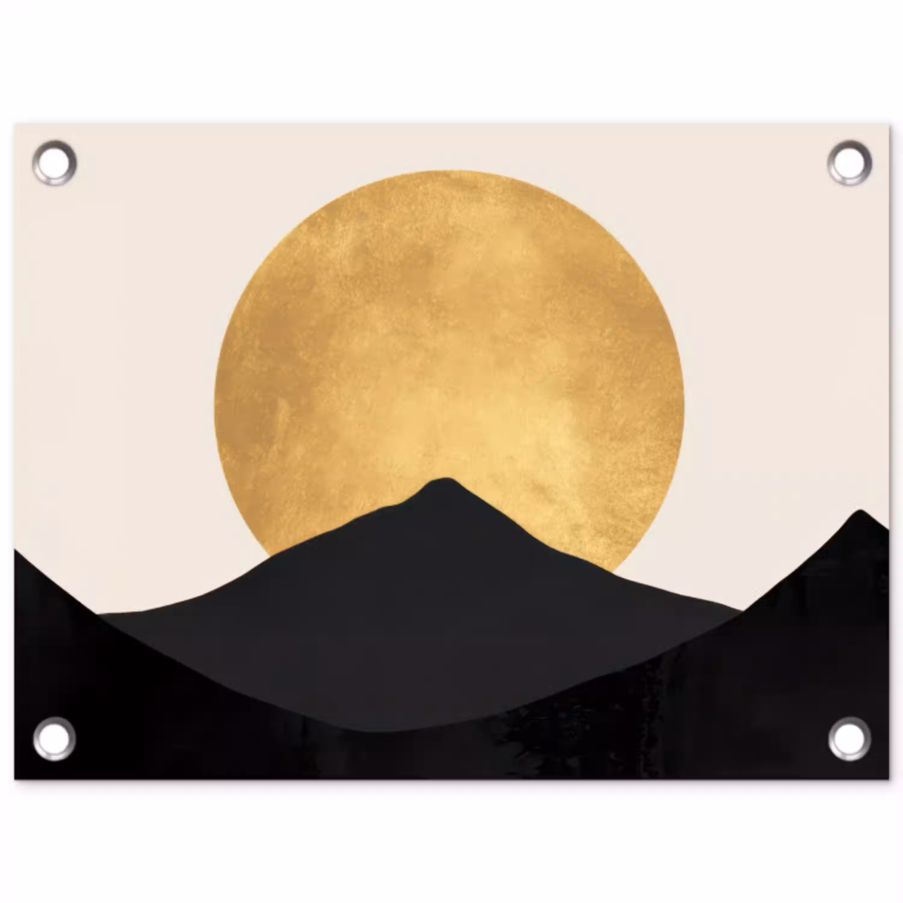 Bergsilhouetten - Gouden cirkel - Beige tuinposter los doek klein -3d